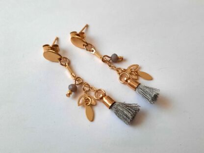 Chic for fall - Fine gold plated grey earrings and pompom