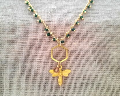 BeeLivesMatter - Green bead and bee necklace